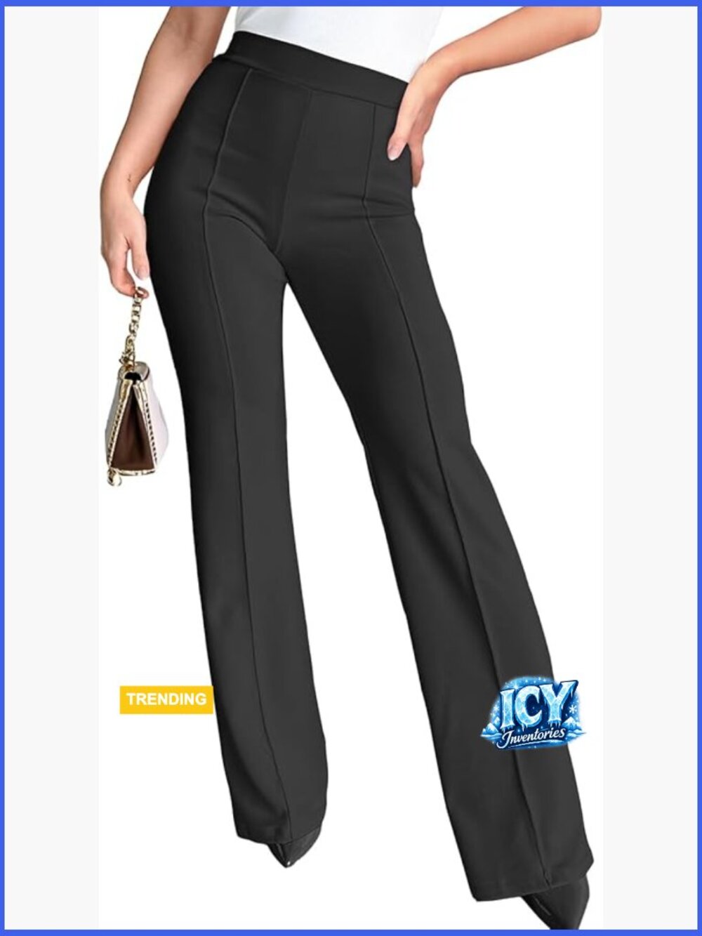 Wide Leg Straight Leg Dress Pants High Waist Elastic Pull On Business Casual